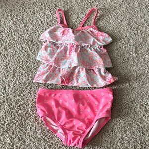 Carter’s Pink Floral Ruffle Swimsuit Set 24 months